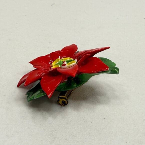 Vintage Brooch Cara Staffordshire Poinsettia England Red Porcelain Pin w FLAWS - Picture 10 of 15